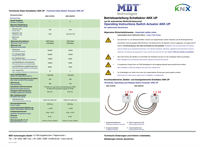 Page 1 de la notice Manuel utilisateur MDT AKK-01UP.03
