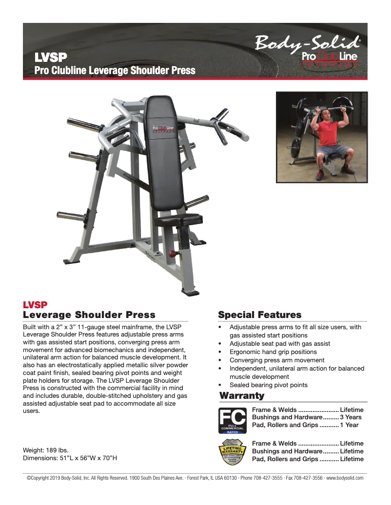 Page 1 de la notice Fiche technique Body-Solid LVSP