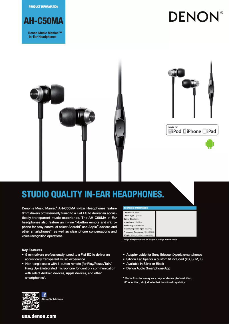 Page n°1 - Fiche technique Denon AH-C50MA