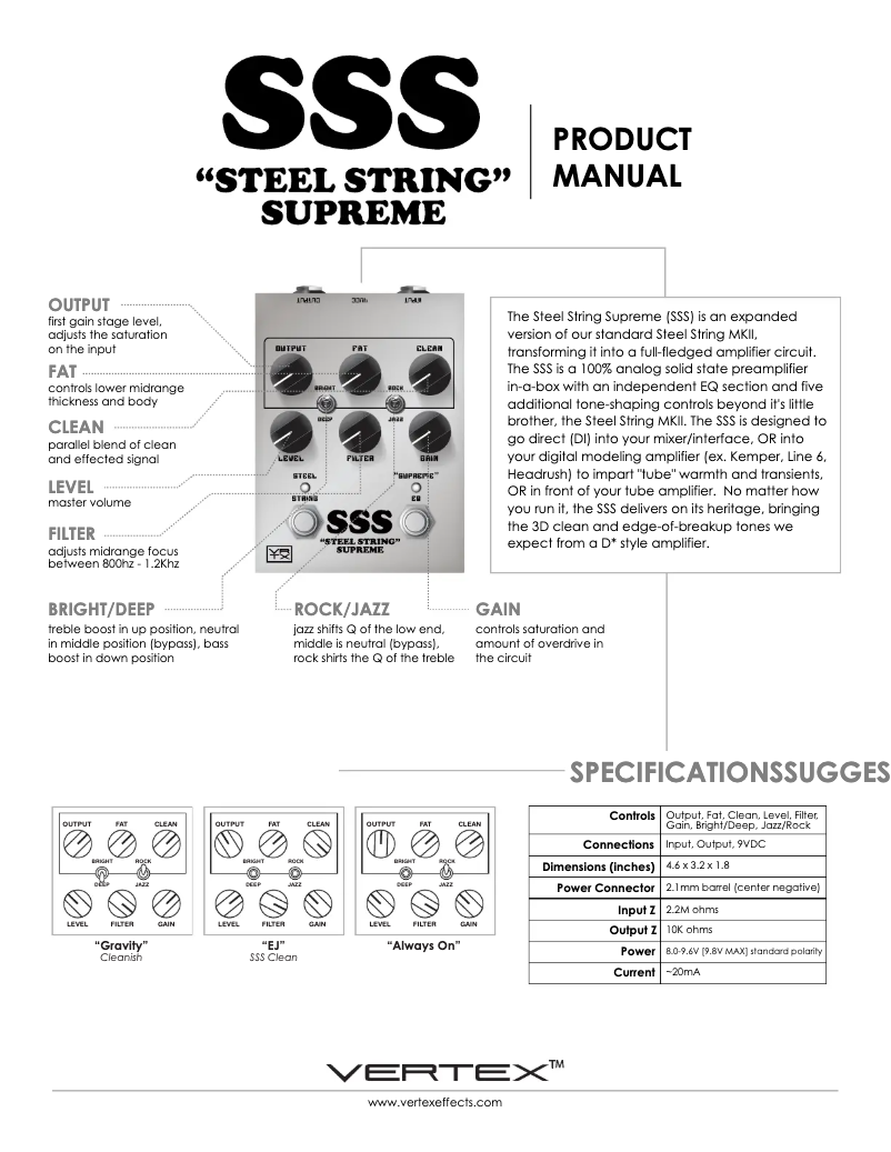 Page n°1 - Manuel utilisateur Vertex SSS Steel String Supreme