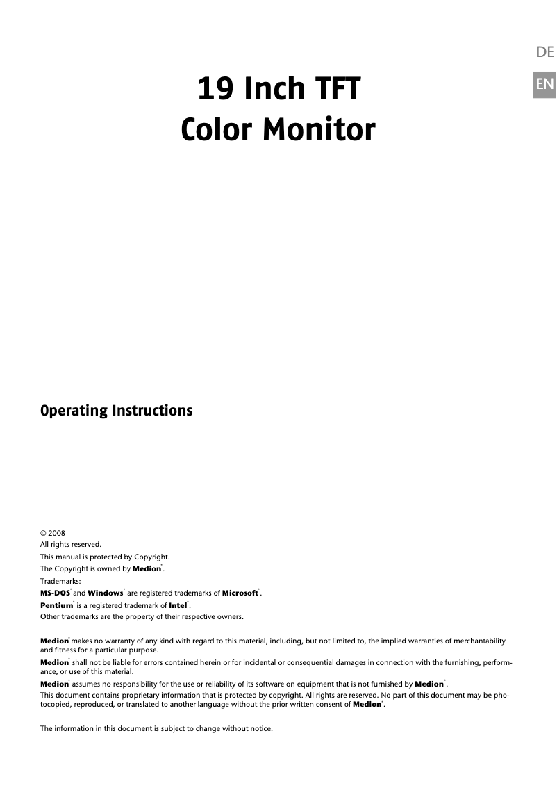 Page 1 de la notice Manuel utilisateur Medion Akoya E53000 (MD 31119)