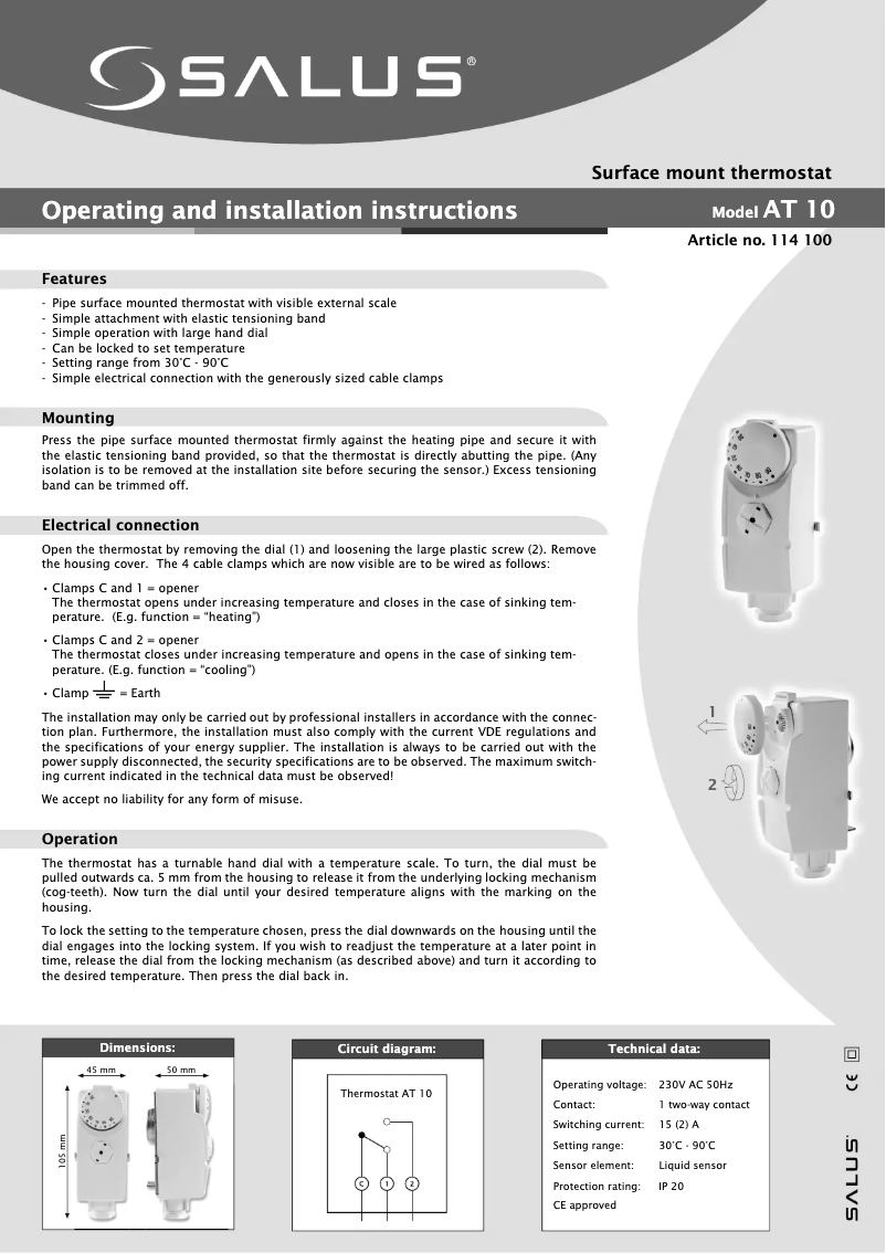 Page 1 de la notice Manuel utilisateur Salus AT10