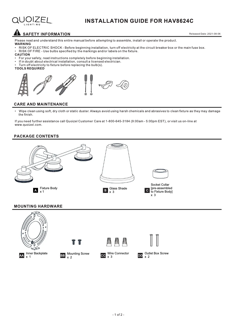 Page n°1 - Manuel utilisateur Quoizel Haverfield HAV8624C