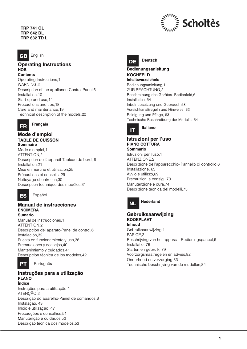 Page n°1 - Manuel utilisateur Scholtès TRP 642 D L