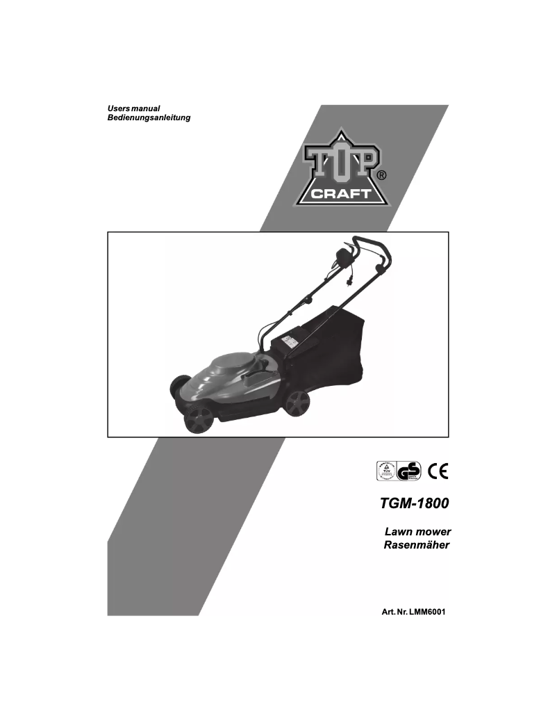 Page n°1 - Manuel utilisateur Topcraft TGM 1800
