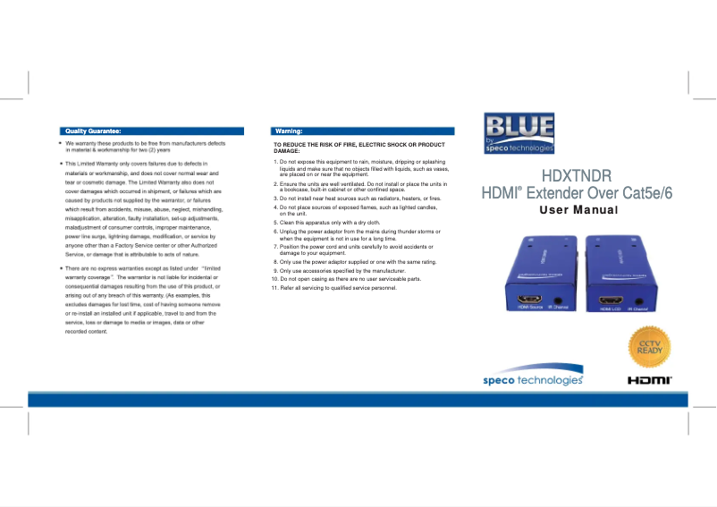Página 1 del manual Manual de usuario Speco Technologies HDXTNDR