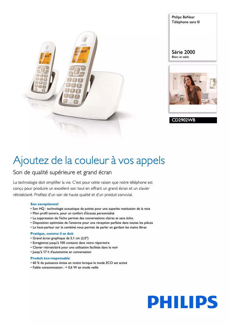 Página 1 del manual Ficha técnica Philips BeNear CD2902WB