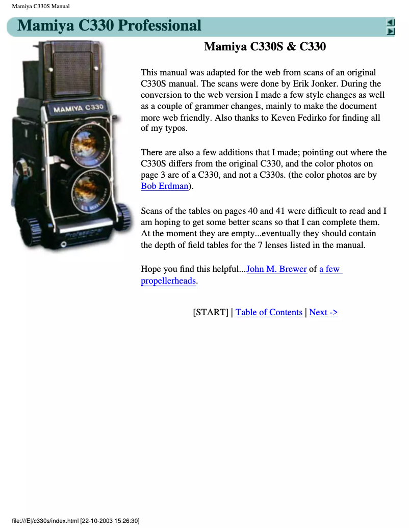 Image de la première page du manuel de l'appareil C330