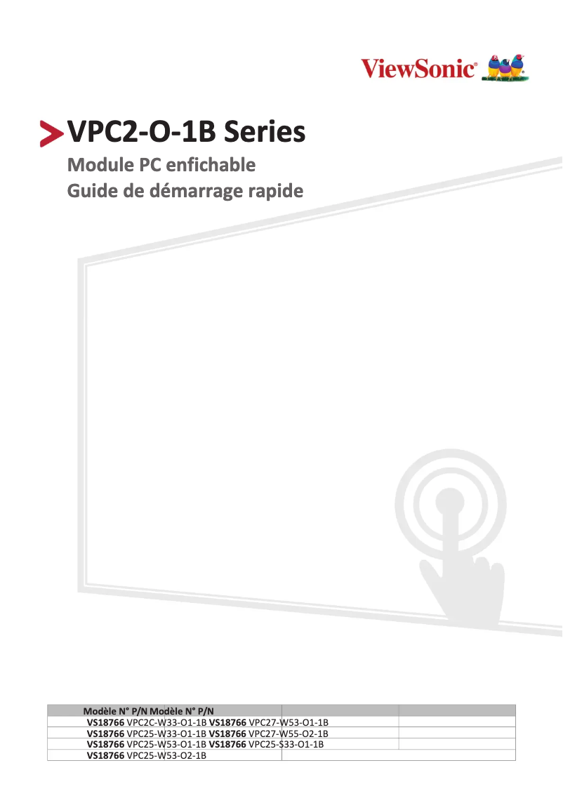 Page 1 de la notice Guide de démarrage rapide Viewsonic VPC2C-W33-O1-1B