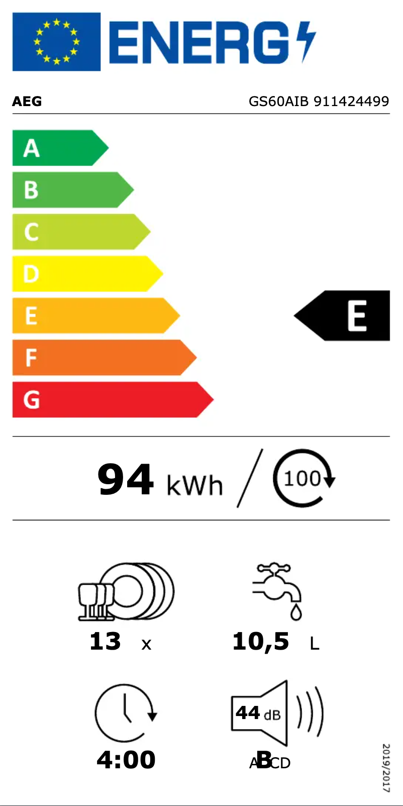 Page 1 de la notice Label énergétique AEG GS60AIB