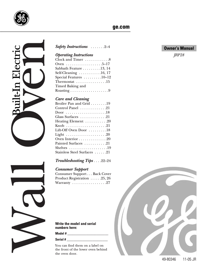 Page n°1 - Manuel d'utilisation et d'entretien GE JRP28SKSS
