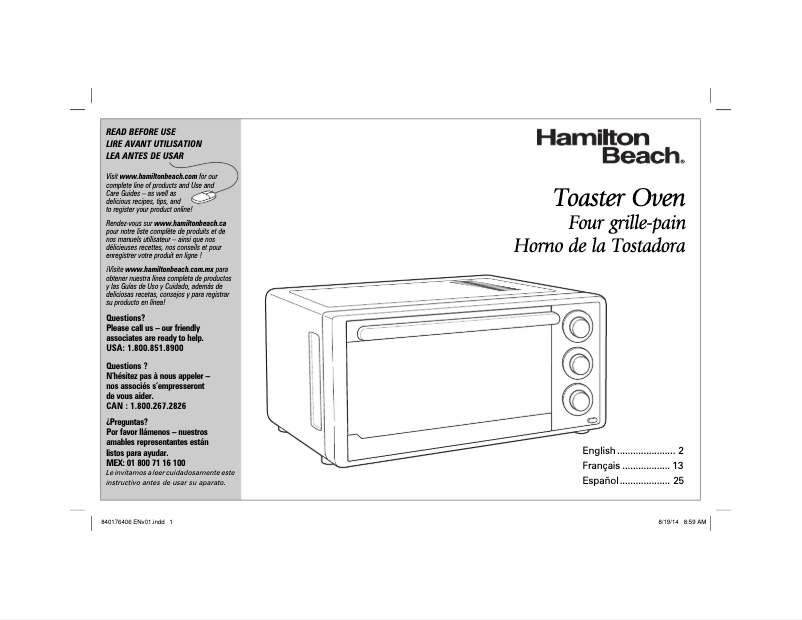 Page n°1 - Manuel utilisateur Hamilton Beach DH31508