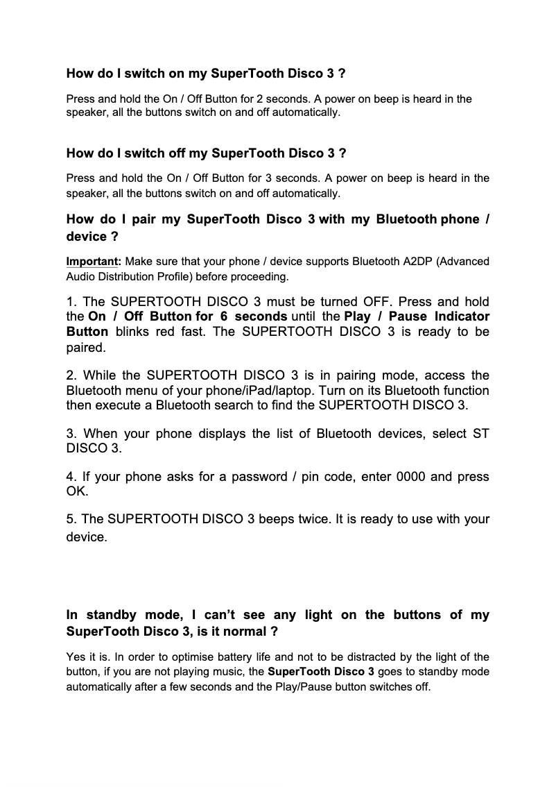 Page 1 de la notice FAQ SuperTooth Disco 3