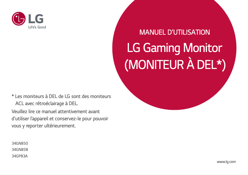 Page n°1 - Manuel utilisateur LG 34GN850