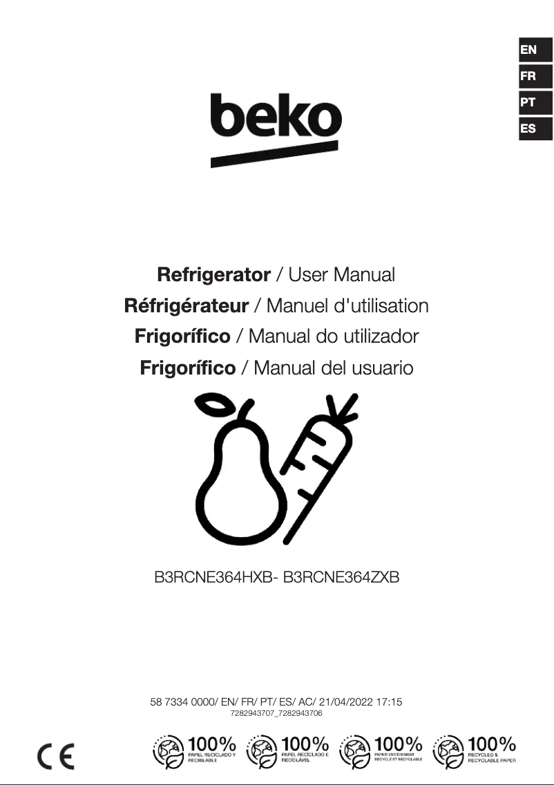 Page n°1 - Manuel utilisateur Beko B3RCNE364HXB