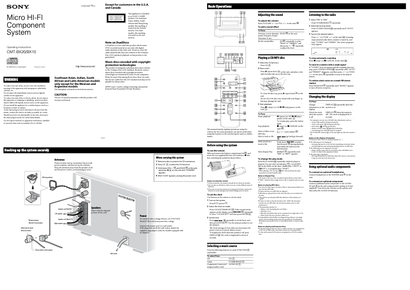 Image de la première page du manuel de l'appareil CMT-BX10