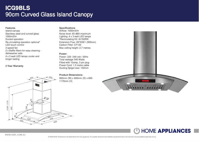 Page 1 de la notice Fiche technique ARC ICG9BLS