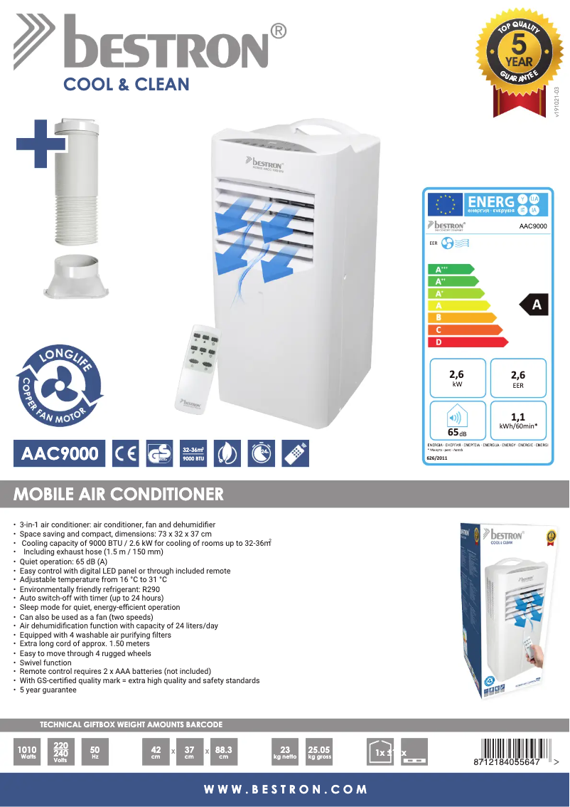 Page n°1 - Fiche technique Bestron AAC9000