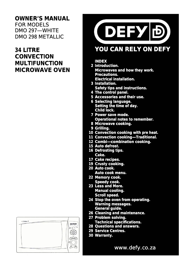 Page 1 de la notice Manuel utilisateur Defy DMO 297