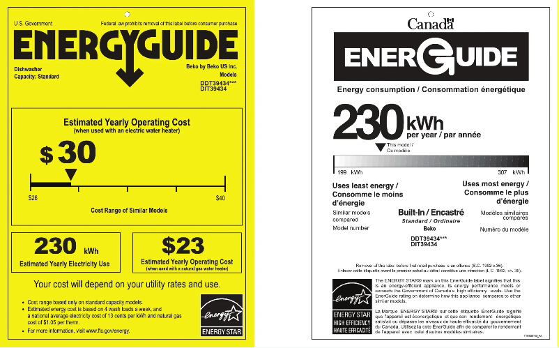 Page 1 de la notice Label énergétique Beko DDT39434X