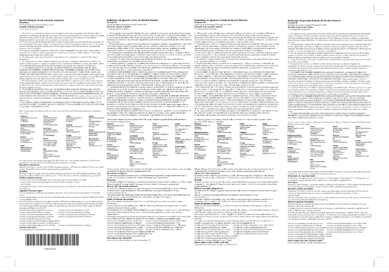 Page n°1 - Informations de garantie HP Scanjet 7650