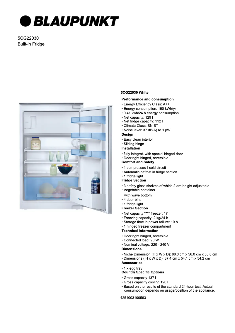 Page n°1 - Fiche technique Blaupunkt 5CG 22030