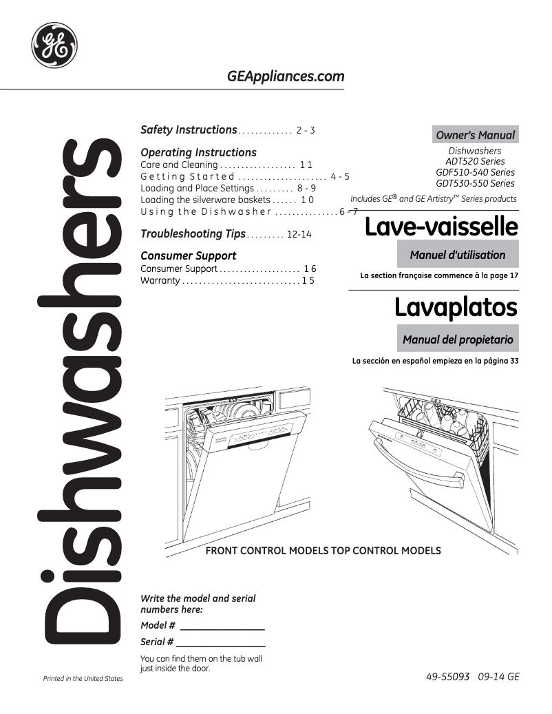 Image de la première page du manuel de l'appareil GDT530PGDWW