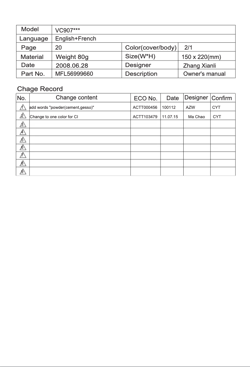 Page n°1 - Manuel utilisateur LG VC9075R