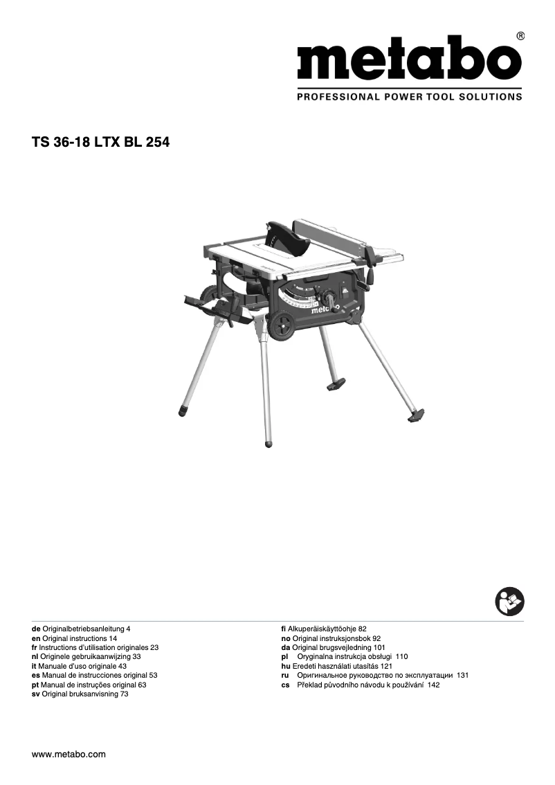 Page n°1 - Manuel utilisateur Metabo TS 36 LTX BL 254