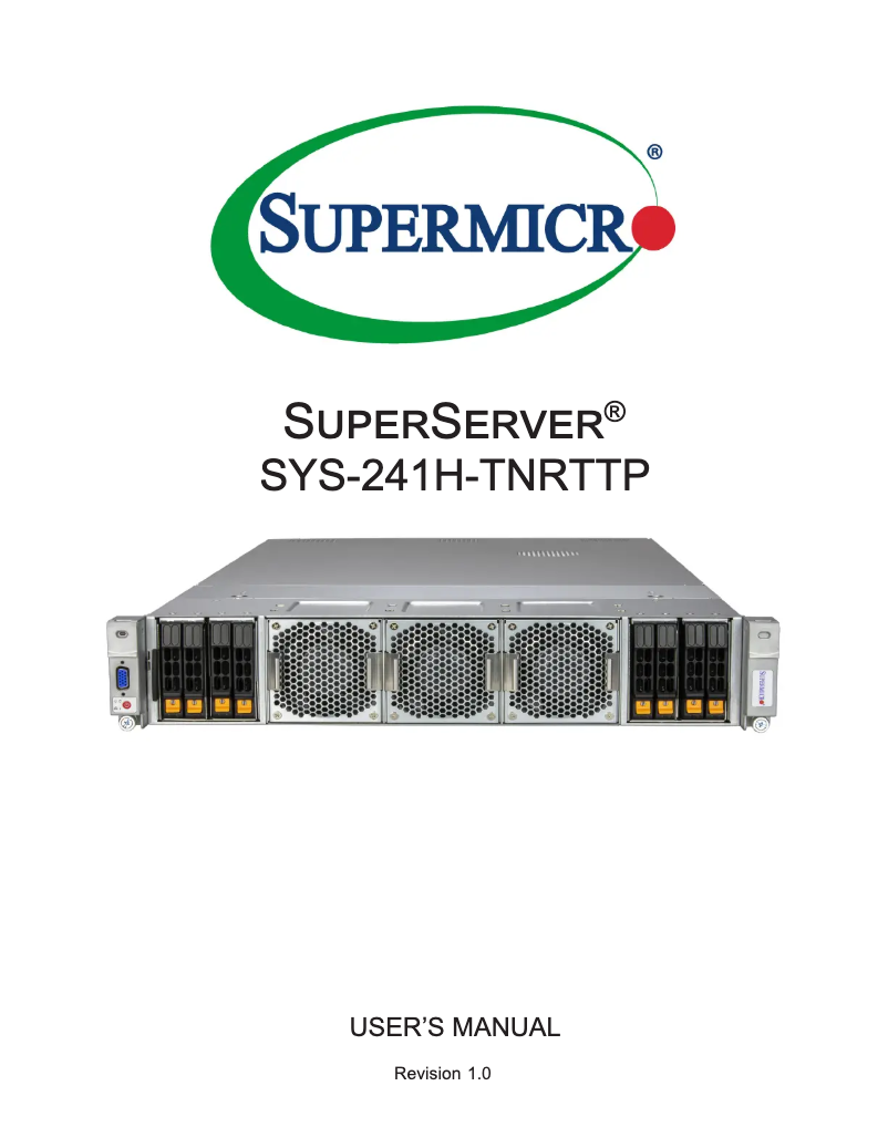 Page 1 de la notice Manuel utilisateur Supermicro SuperServer SYS-241H-TNRTTP