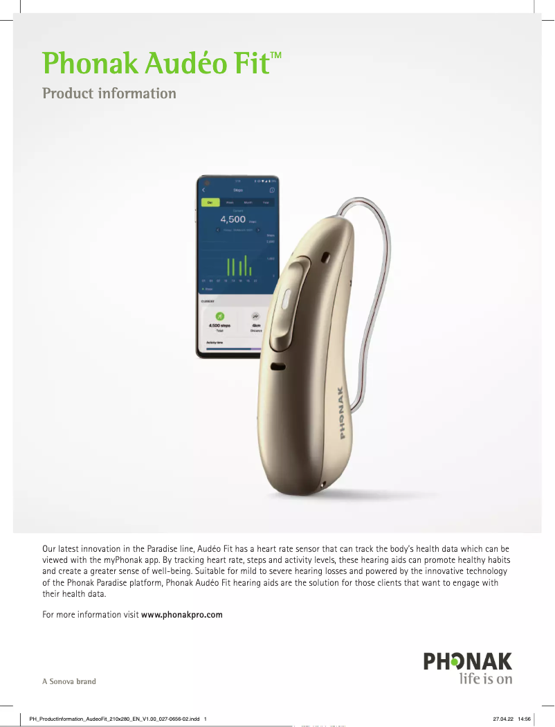 Page 1 de la notice Fiche technique Phonak Audéo Paradise