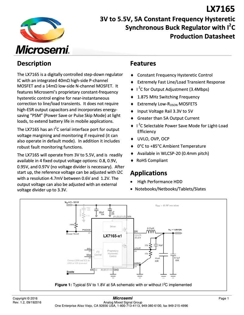 Page 1 de la notice Fiche technique Microchip LX7165