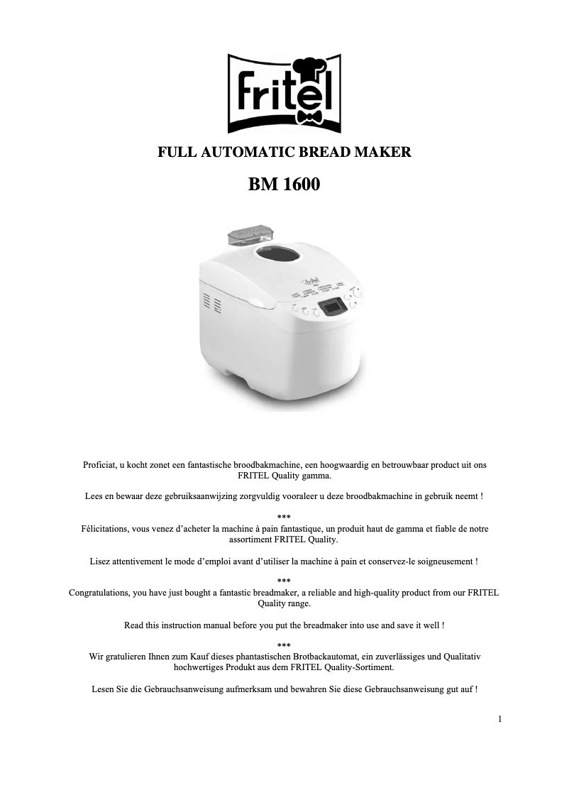 Page 1 de la notice Manuel utilisateur Fritel BM1600