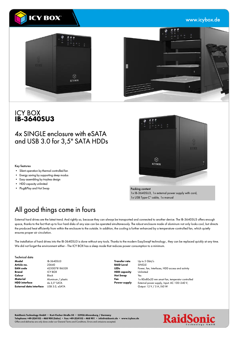 Page 1 de la notice Fiche technique Icy Box IB-3640SU3