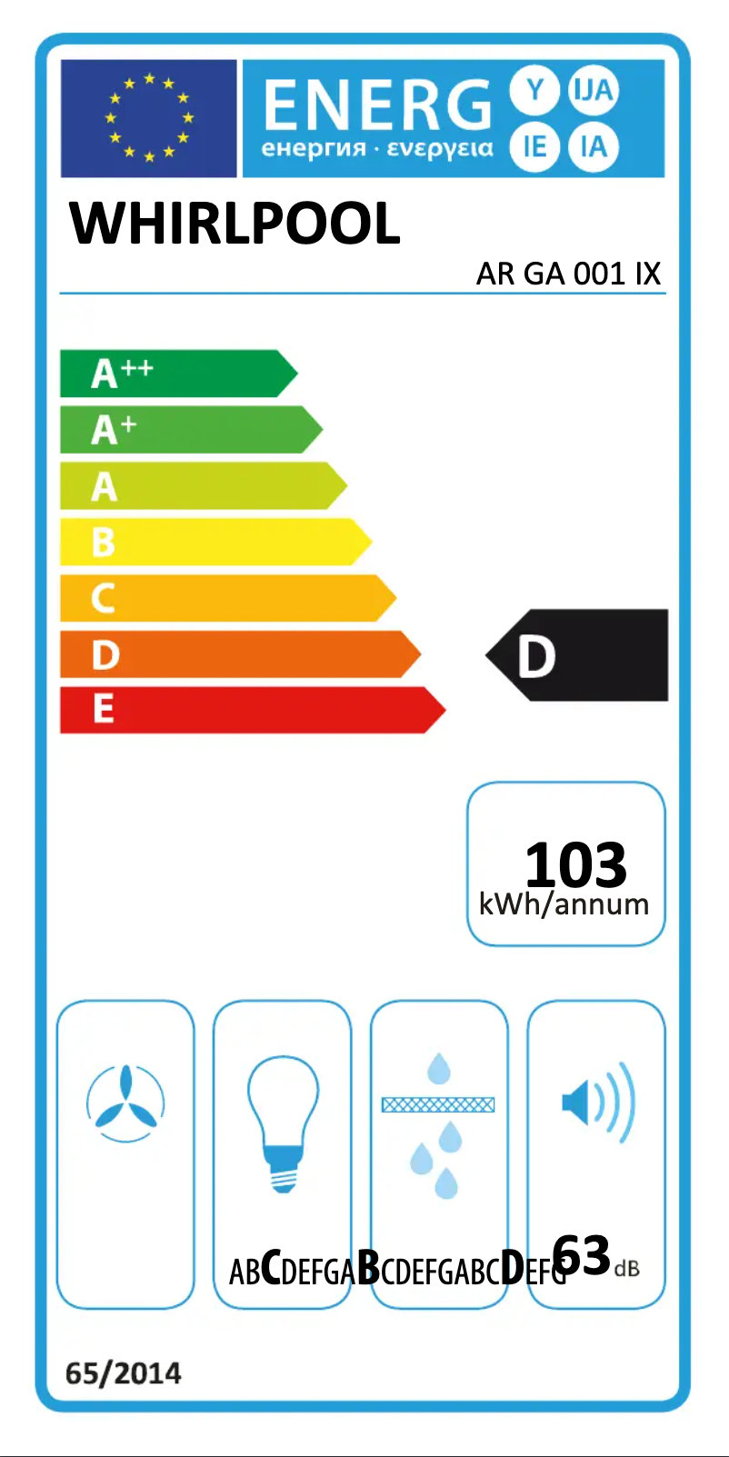 Page 1 de la notice Label énergétique Whirlpool AR GA 001/1 IX