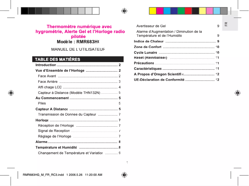 Page 1 de la notice Manuel utilisateur Oregon Scientific RMR683HG