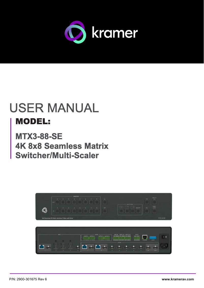Page n°1 - Manuel utilisateur Kramer MTX3-88-SE