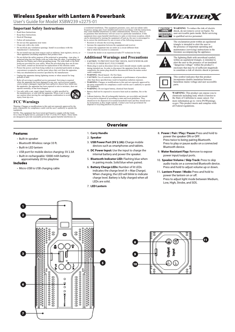 Page n°1 - Manuel utilisateur GPX XSBW239