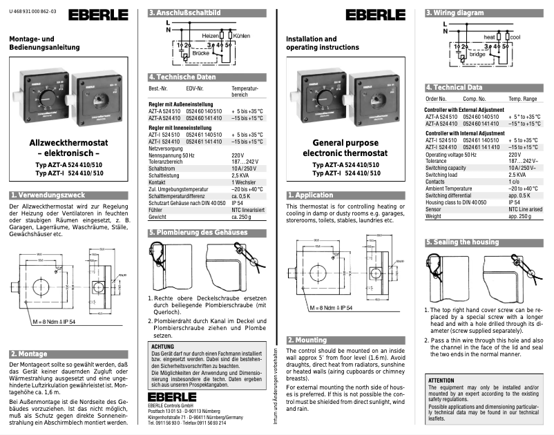 Page 1 de la notice Manuel utilisateur Eberle AZT-I524510