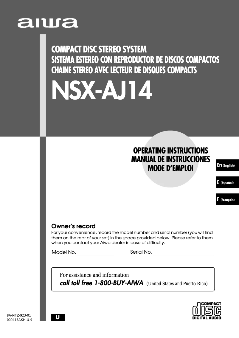 Image de la première page du manuel de l'appareil NSX-AJ14