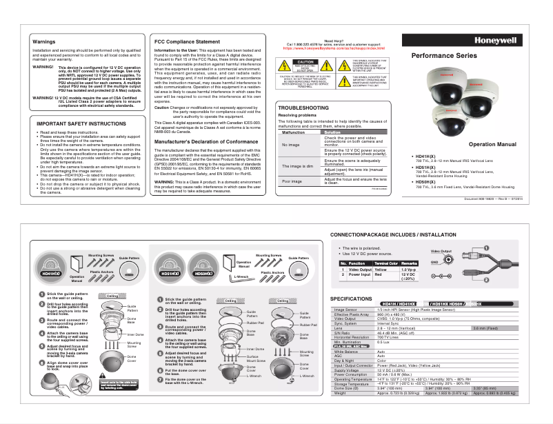 Page 1 de la notice Manuel utilisateur Honeywell Performance HD51H