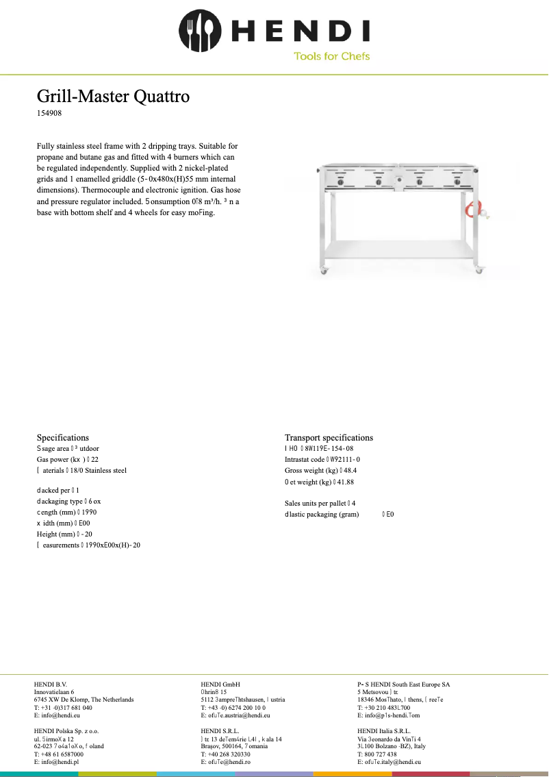 Page 1 of the manual Technical Sheet Hendi 154908