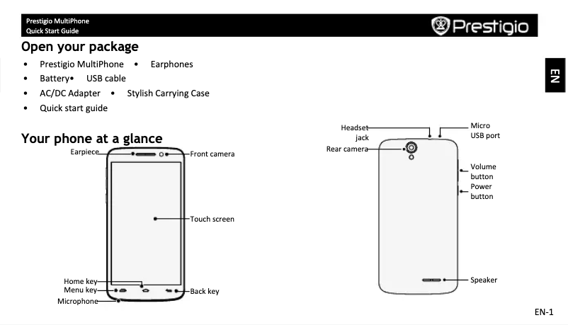 Page n°1 - Guide de démarrage rapide Prestigio MultiPhone 7600 DUO