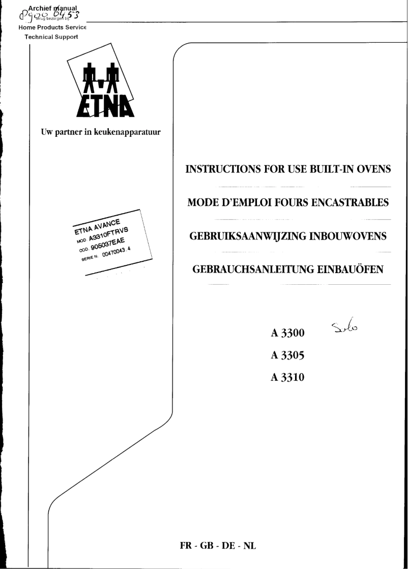 Page 1 de la notice Manuel utilisateur Etna A3305