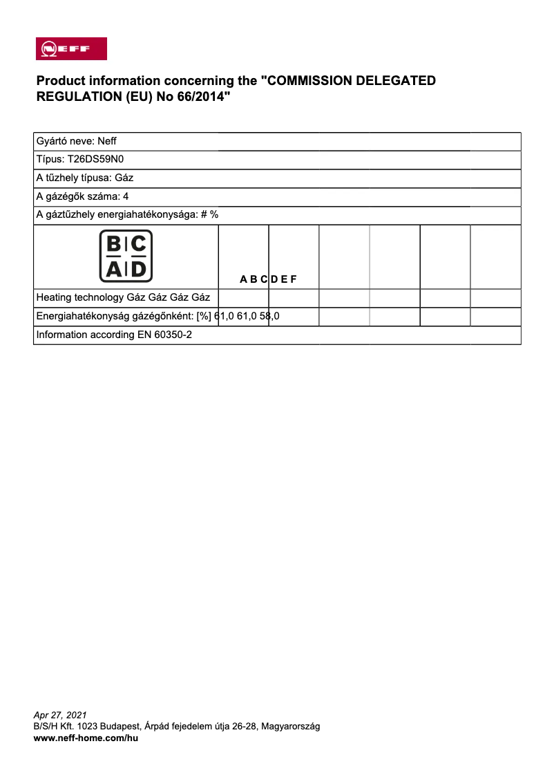 Page n°1 - Label énergétique Neff T26DS59N0