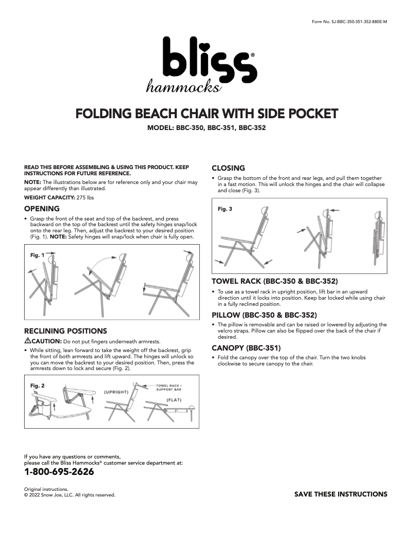 Page 1 de la notice Manuel utilisateur Bliss Outdoors BBC-350