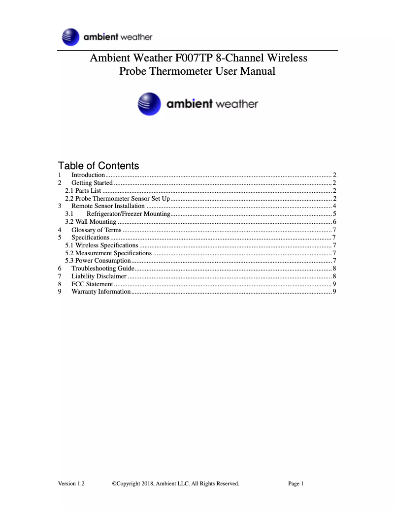 Image de la première page du manuel de l'appareil F007TP