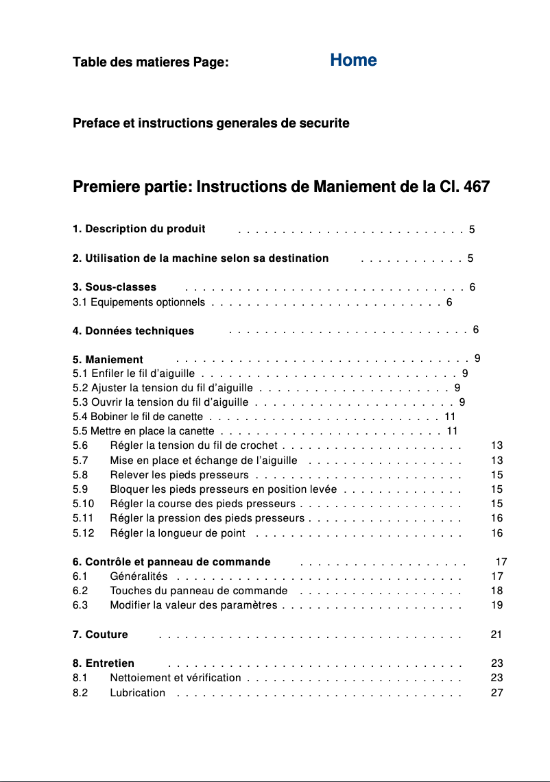 Page n°1 - Manuel utilisateur Dürkopp Adler 467