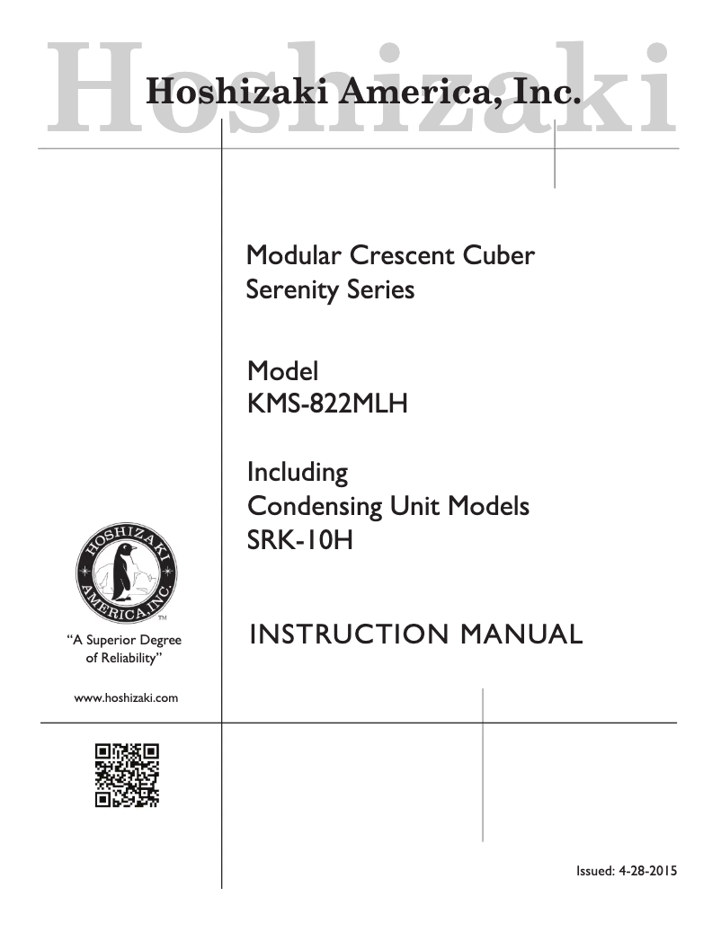 Page 1 de la notice Manuel utilisateur Hoshizaki KMS-822MLH