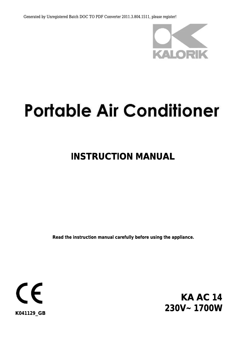 Image de la première page du manuel de l'appareil KA AC 14